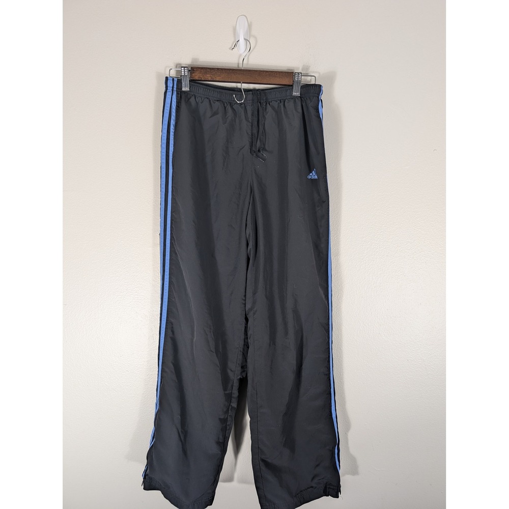 Adidas Men's Large VTG Y2K Wind Track Pants Black Blue Stripe Track Mesh Lined